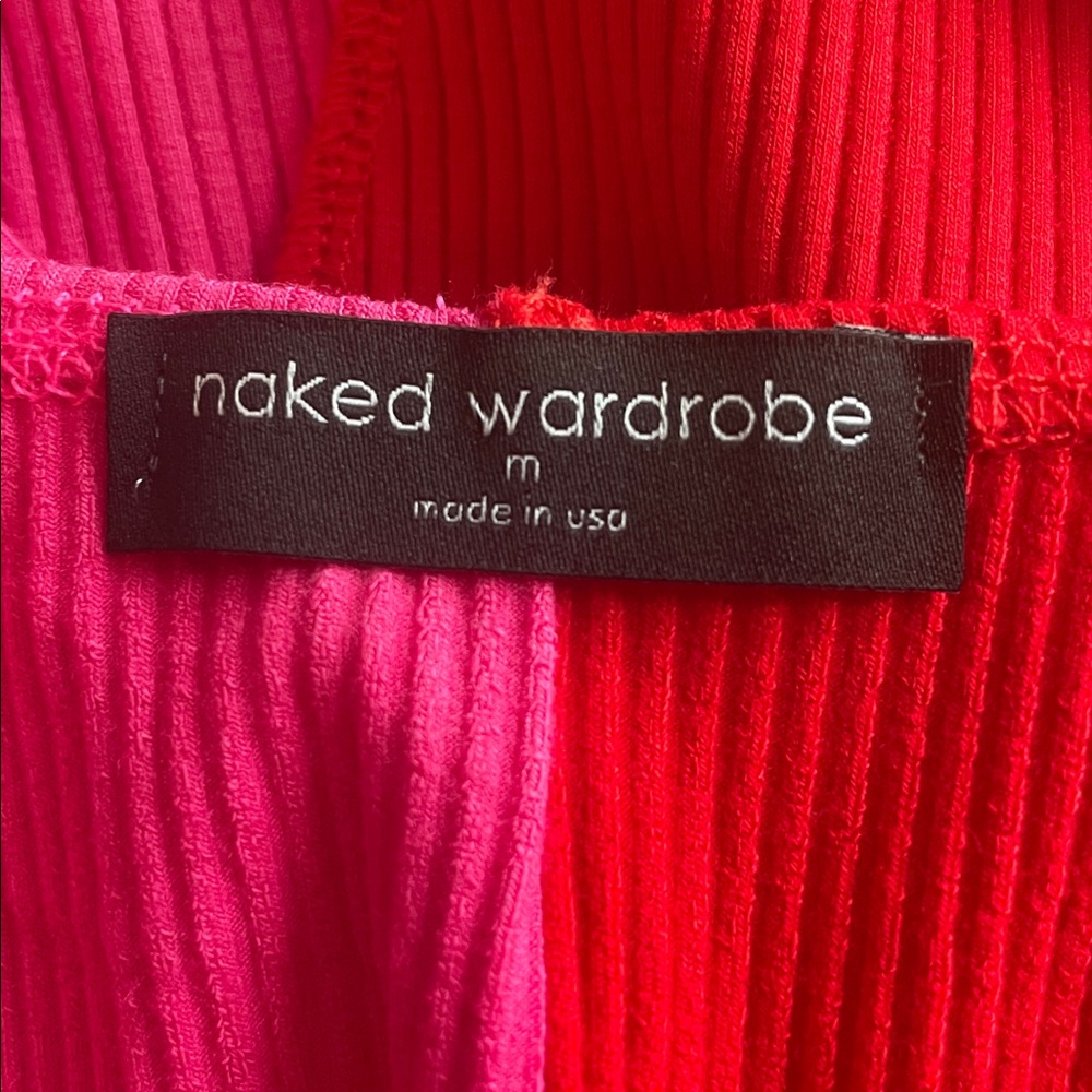New Naked Wardrobe Pink Red Mid Stretch Sleeveless Dress Size Medium - Picture 6 of 8